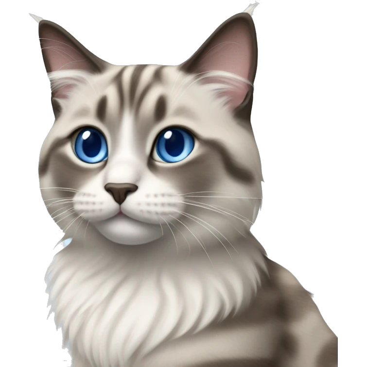 Ragdoll cat, gray tabby stripes on edges of face, blue eyes  emoji