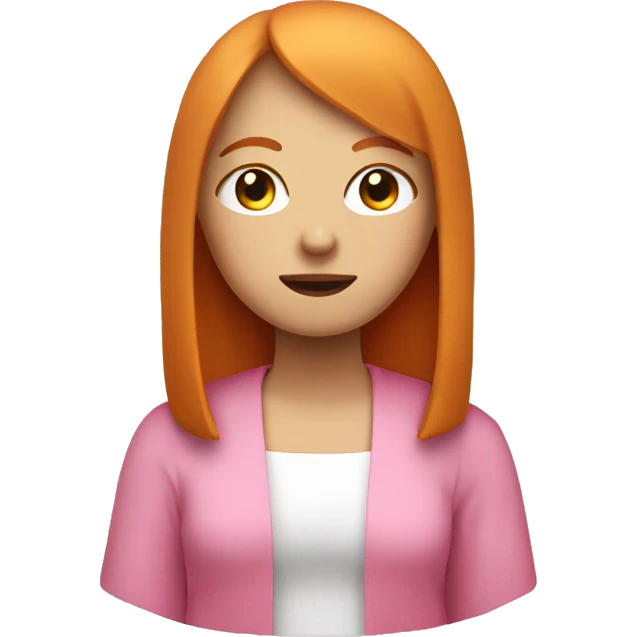 ginger girl, white face, with shoulder lenght straight hair with bangs wearing pink sitting in meditation emoji