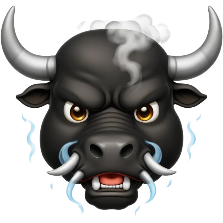 Emoji of an angry black powerful bull with steam coming out of its nose emoji