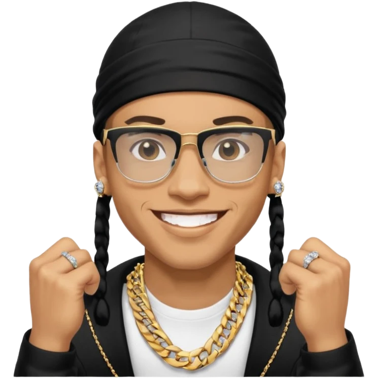 lightskin man with a black durag,a cuban link chain,glasses, and smiling flexing diamond studded grillz  emoji
