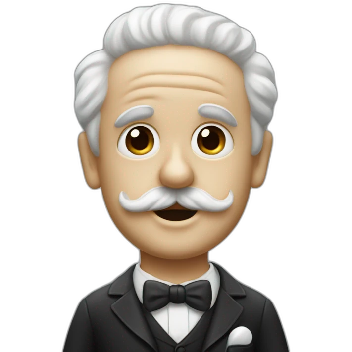 Charlie Chaplin without hat and hair and a  on the left and a toothbrush moustache emoji