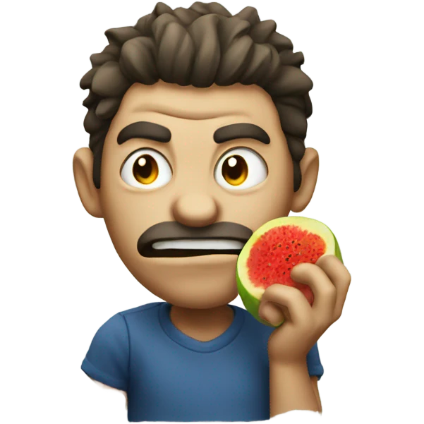 Mad guy eating fruit emoji