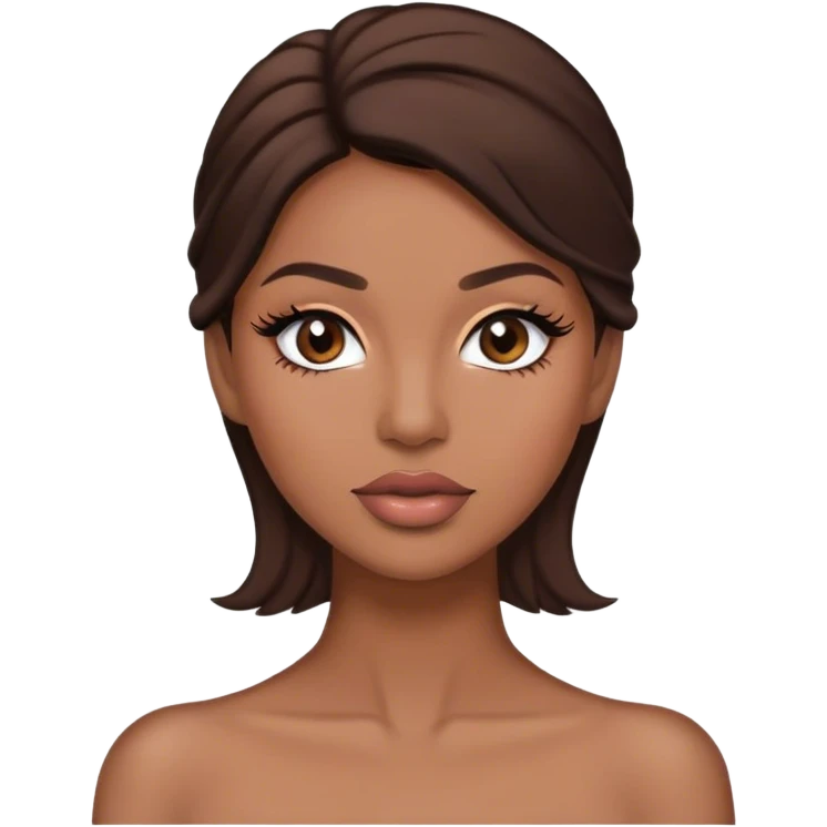 Medium light brown skin woman with dark brown hair, lashes and nude lip color emoji