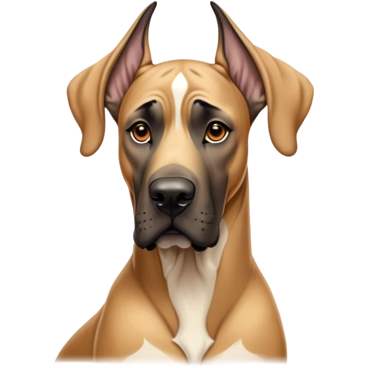 Cinematic Noble Fawn Great Dane Portrait Emoji, Poised and regal, with a towering, muscular build and a sleek, well-groomed solid fawn Fur accented by subtle dark markings, deep-set soulful amber eyes, Simplified yet sharp and sophisticated features, highly detailed, glowing with a soft, dignified glow, high shine, intelligent and gentle, stylized with an air of majesty, focused and attentive, soft glowing outline, capturing the essence of a watchful and confident guardian, so majestic it feels as though it could stride out of the screen with effortless authority! emoji
