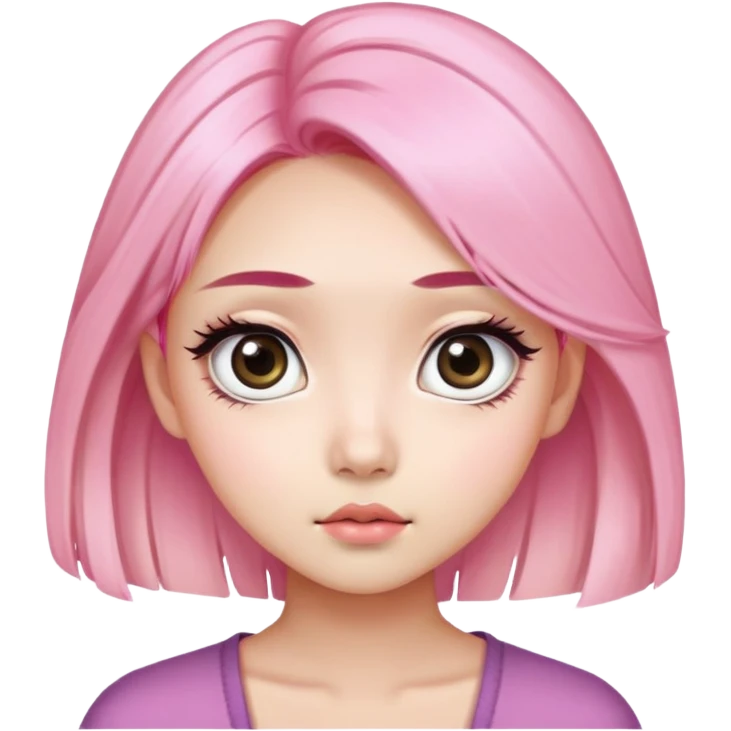 asian girl with pink blonde hair, big eyes , thick eyebrows and long lashes  emoji