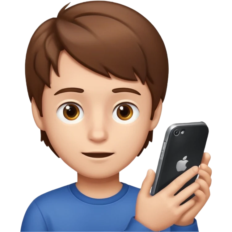 a brown haired boy playing on an iphone 16 smartphone emoji