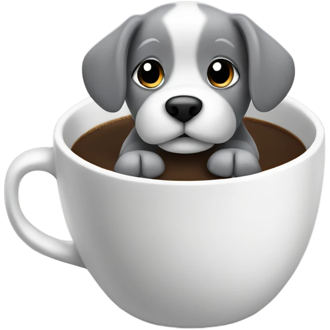 gray puppy inside a big coffee cup emoji