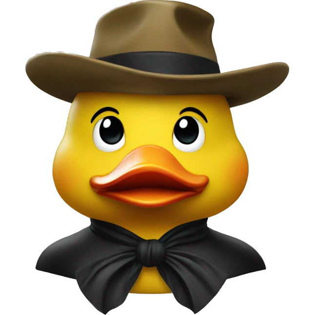 yellow rubber duck with a zorro hat emoji