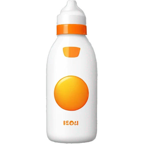 White sunscreen bottle with an orange lid and a sur in the middle emoji