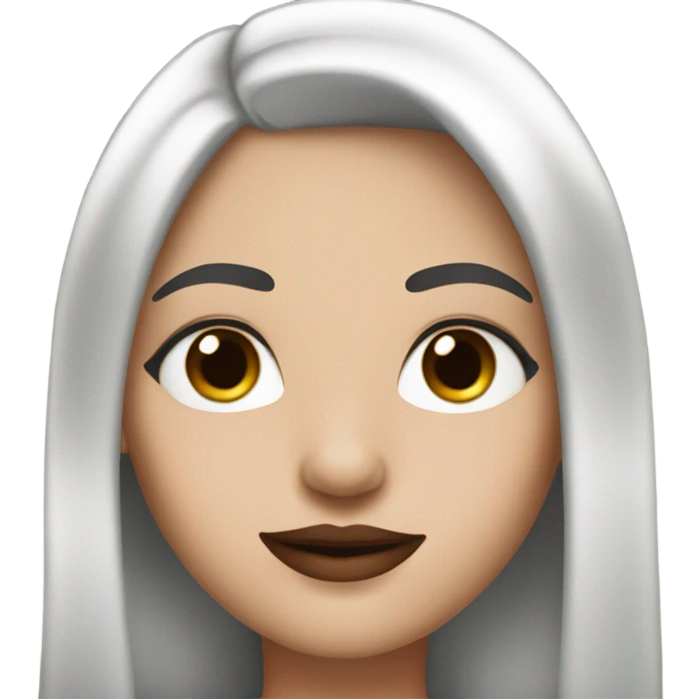 girl with white skin and brwonstraight straight hair , black black eyes with eyelashes, red lips,  emoji