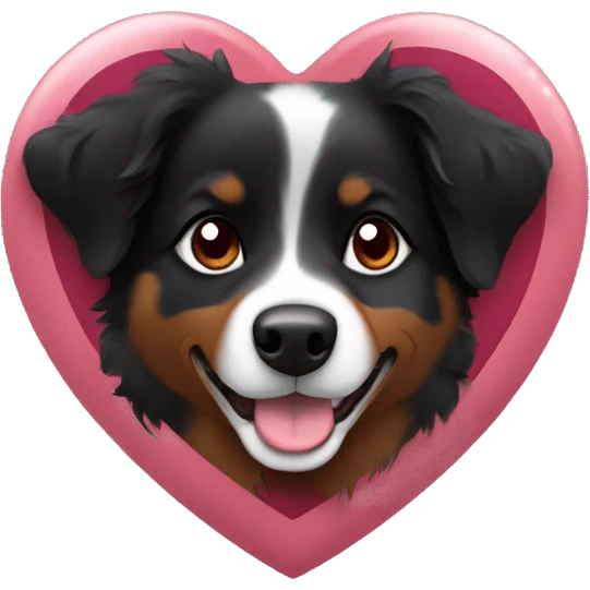 Small black australian shepherd dog surrounded by maroon hearts emoji