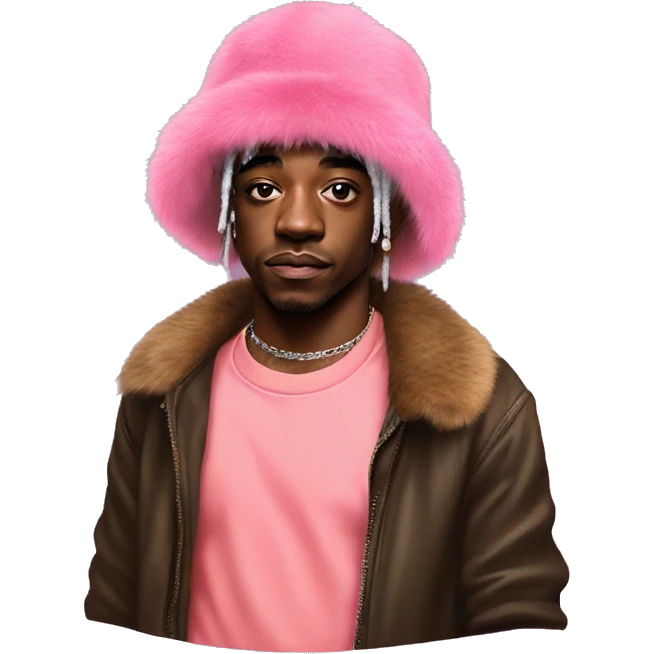 lil uzi vert wear  pink fur hat and wear organge tshirt emoji
