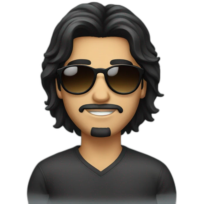 Long black hair Guy with round sunglasses emoji