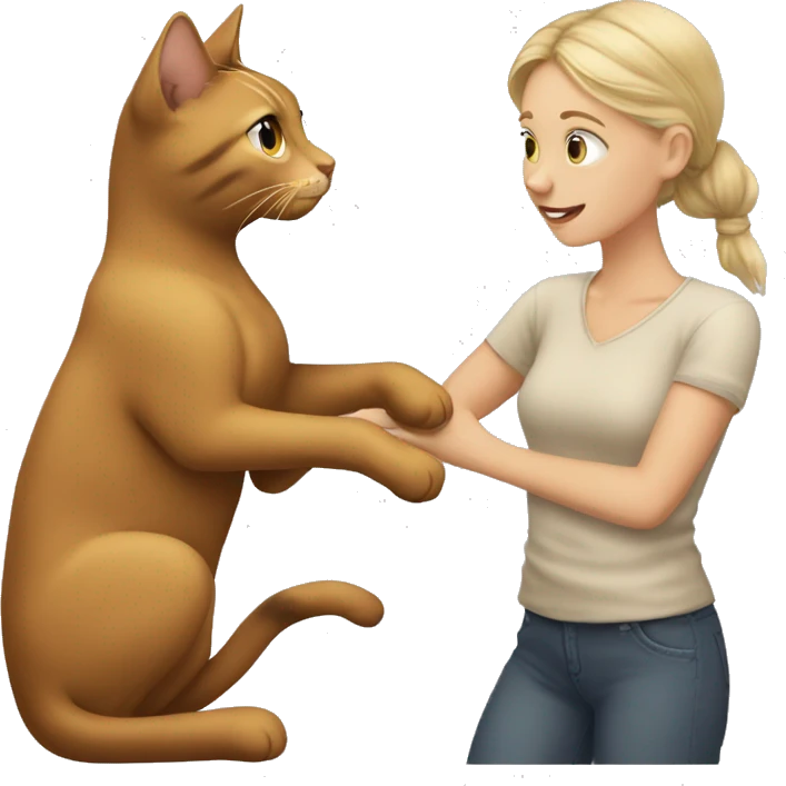 Blonde girl cuddeling with Brown cat emoji