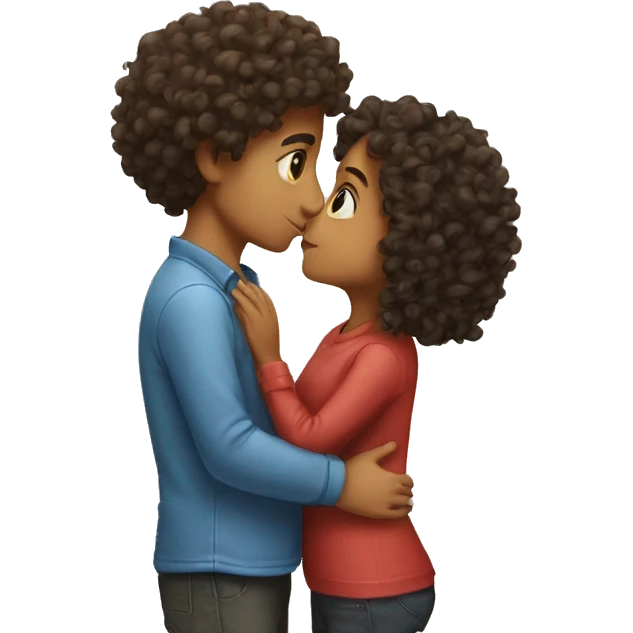 curly hair boy kissing a girl emoji
