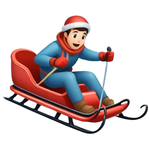 An icon featuring a sleek sled speeding down a snowy hill, with a snowy landscape and pine trees in the background. The motion lines and slight snow spray emphasize the thrill of the ride. Transparent background highlights the excitement and fun of sledding. emoji