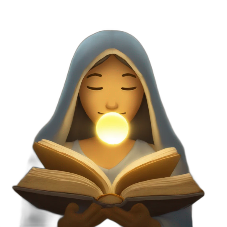 UNA HEBREA LELLENDO UNA BIBLIA Y SIENDO HILUMINADA CON UNA LUZ CELESTIAL  emoji