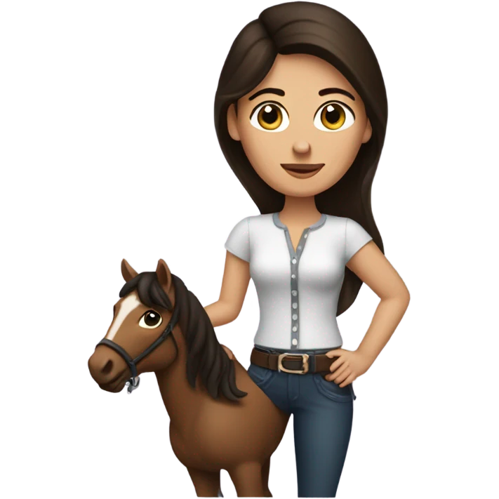 A brunette woman showing love and horse emoji