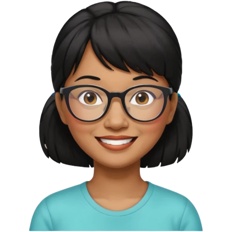 filipino woman black hair in one pony tail with straight bangs and big glasses, 60 yr old

 emoji