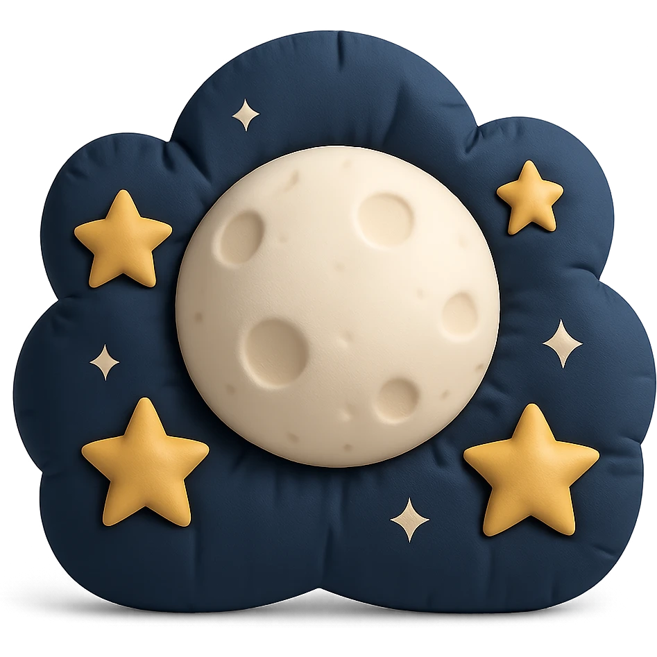 full moon surrounded by twinkling stars in a night sky, cozy and whimsical emoji