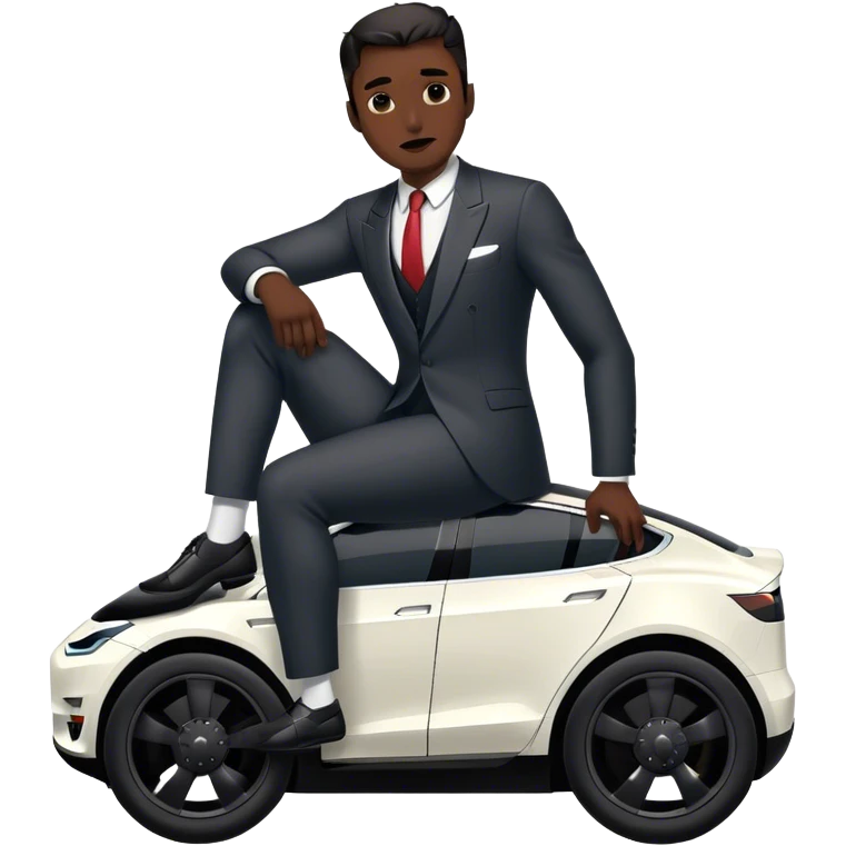 Tesla with feet as wheels emoji