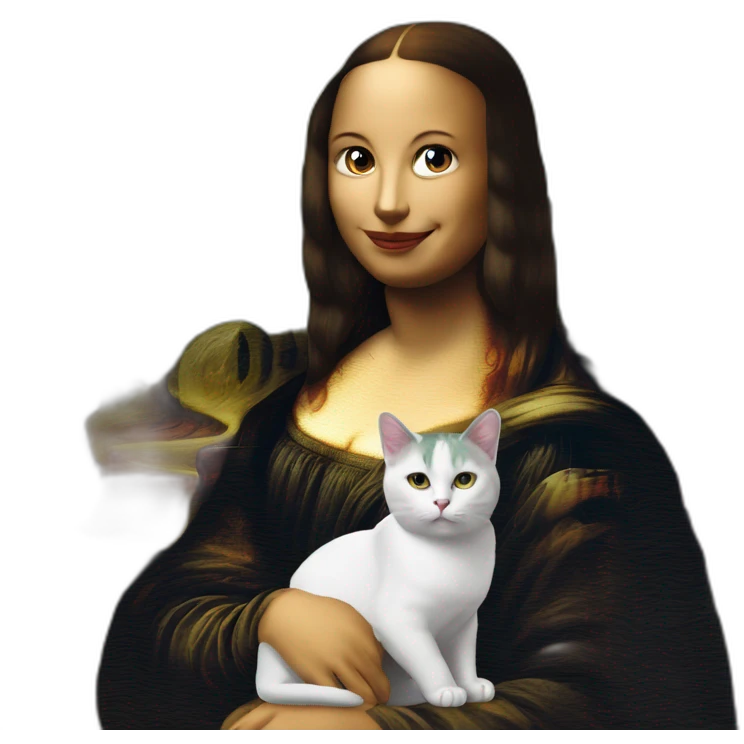 a cat is drawing mona lisa emoji