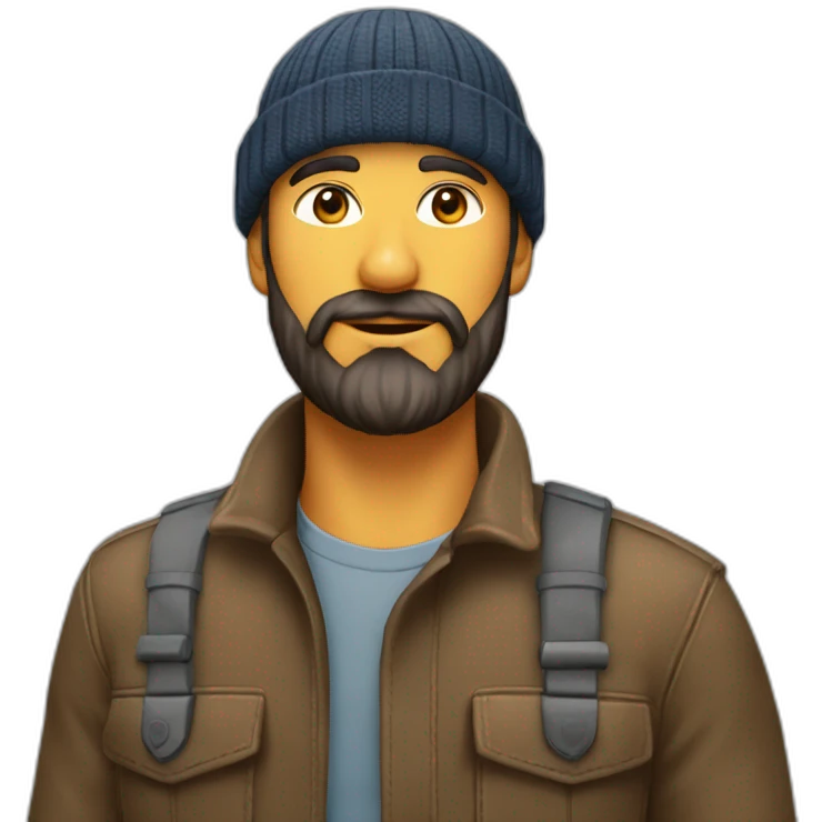 homme 35 ans  barbe avec béret et écouteur sans fil   emoji