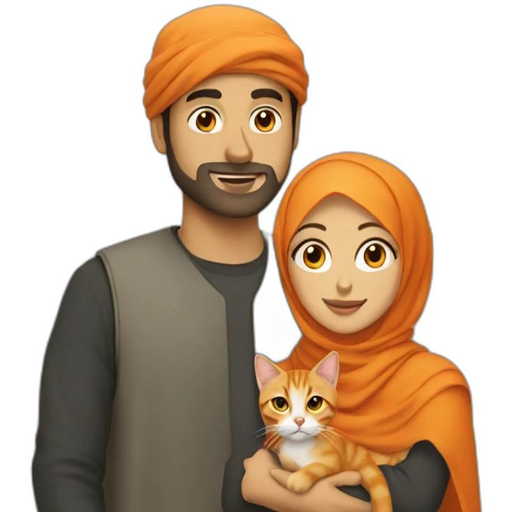 Hijabi woman with a arab man with a ORANGE CAT emoji
