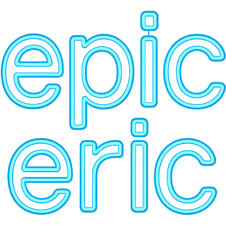 neon sign reading 'epic eric' with bold glowing letters, transparent background emoji