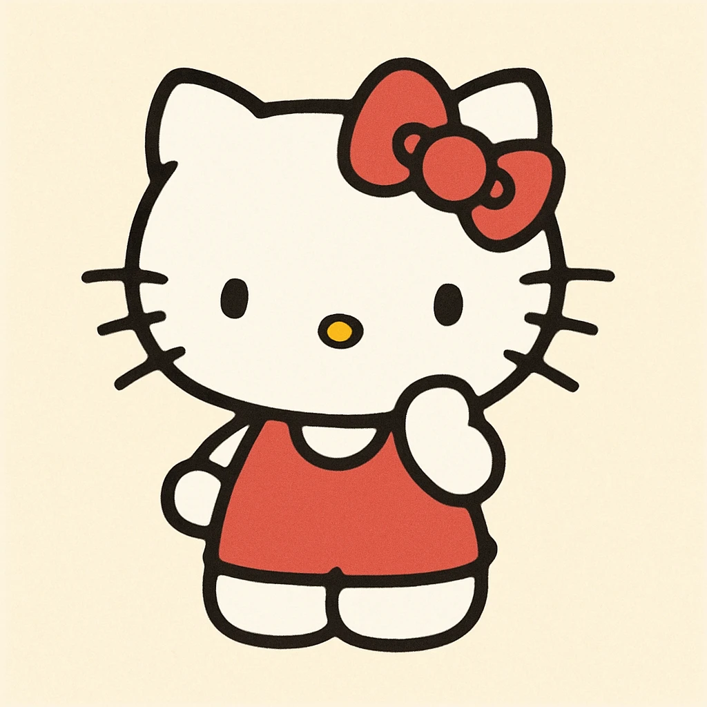 Hello Kitty, classic cute style, white cat with a red bow, simple background emoji