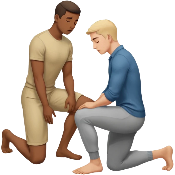 one guy standing up and the other guy is on both of his knees in front of said guy standing up who is loookg down at him and guy on knees is looking up at him emoji