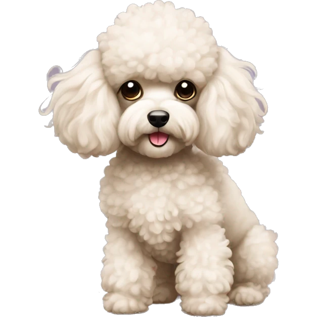 Scruffy off white toy poodle with long ears emoji