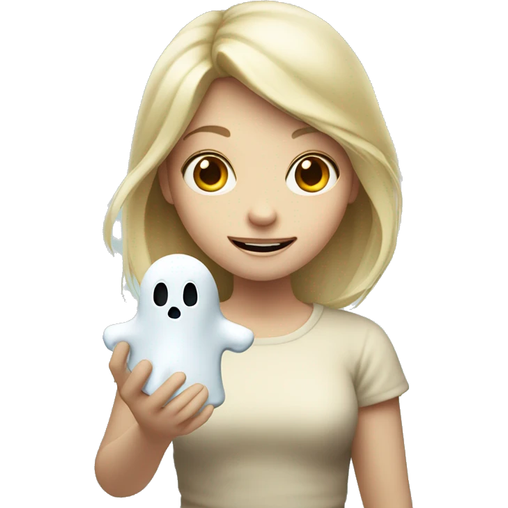 blond girl holds a jar with a ghost in her hands emoji
