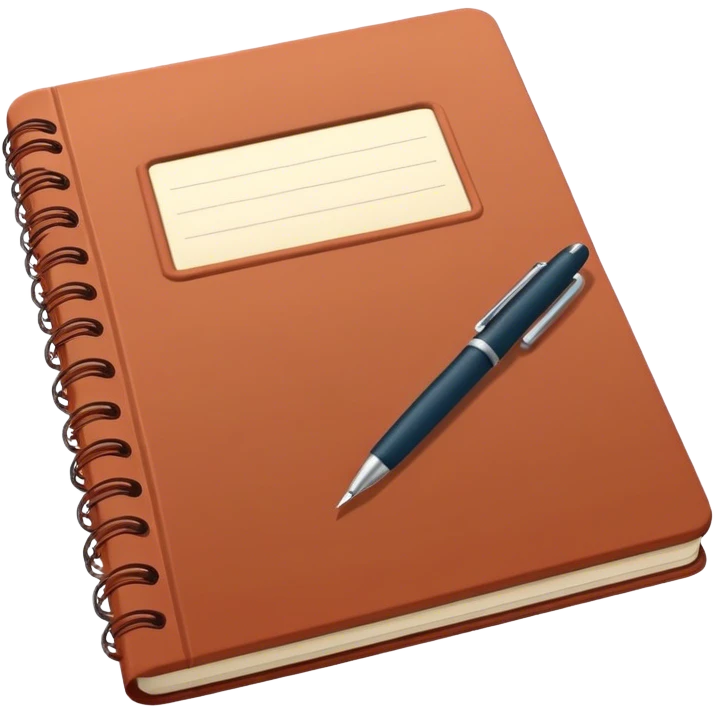Open copybook and pen in dark terracotta color  emoji