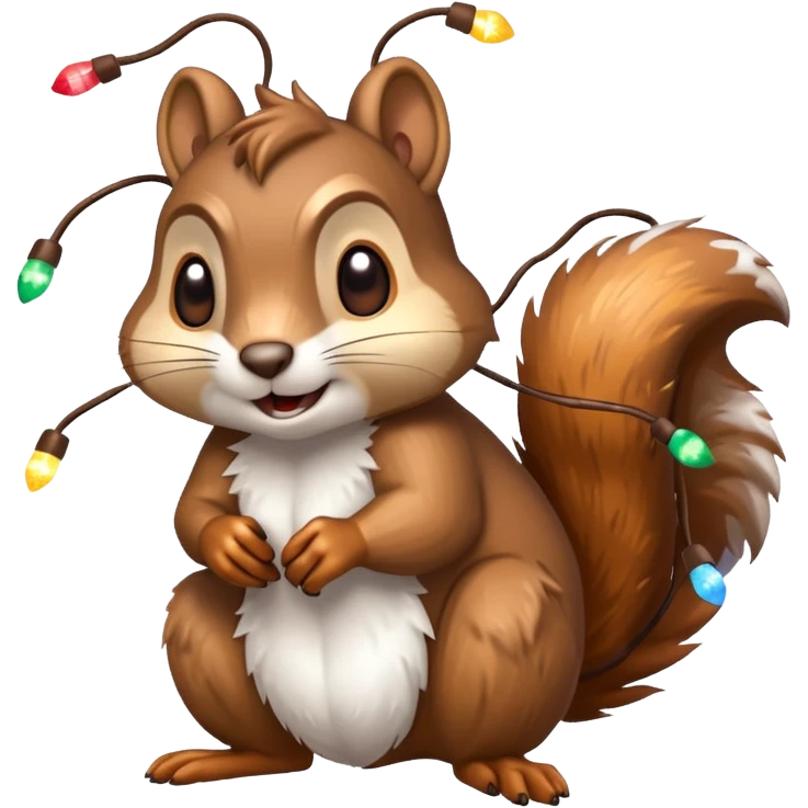 deranged squirrel covered in Christmas lights with snow  emoji