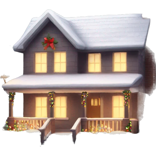 house with cozy Christmas lights and snow emoji