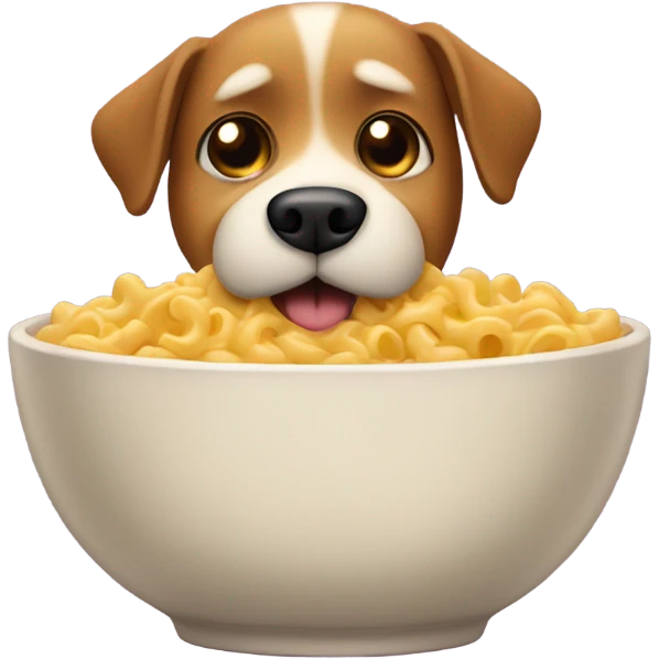 dog with a mustache eating mac and cheese emoji