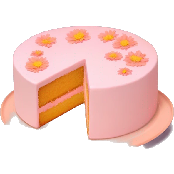 light pink and light orange cake on peach colored plate with light pink mums and cosmos and zinnias emoji