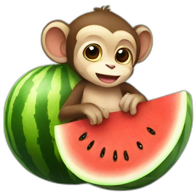 Baby Monkey hugging a watermelon  emoji