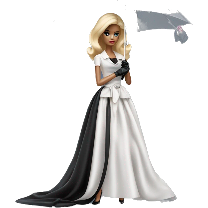 Stunning in the Spotlight Barbie, blonde teen Enid Sinclair,drying tears with handkerchief, show full body,accessories  gloves, funeral veil,covering face holding umbrella  emoji