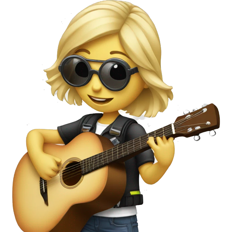 blonde girl with pilot goggles playing acoustic guitar emoji