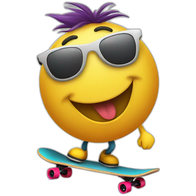 a smiley face with sunglasses doing a skateboard trick emoji