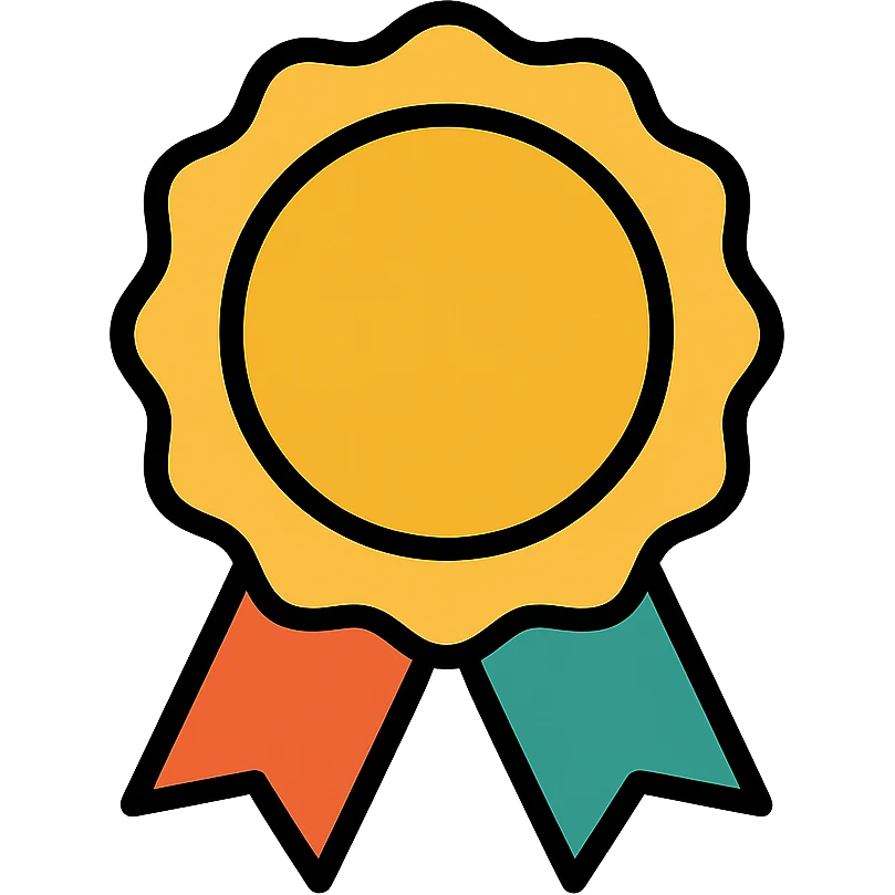 vector icon of a gold guarantee seal emblem with subtle colorful accents, elegant and minimalist flat design, isolated on white, award badge style, 2D flat vector, trending icon look, soft shadows, no text, commercial use emoji
