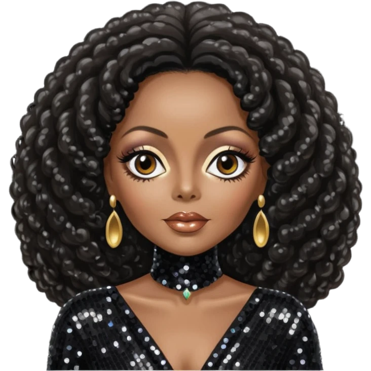 Diana Ross with long dark brown hair black sequin outfit emoji