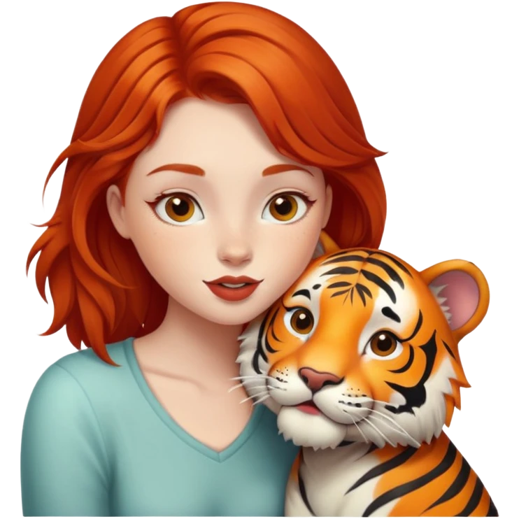 redhead girl kissing happy tiger emoji