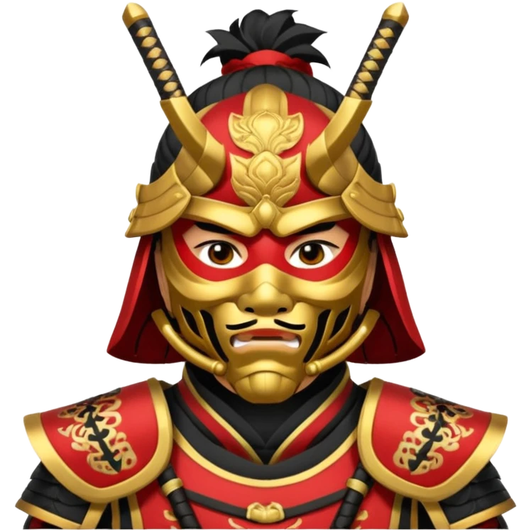 Samurai with black red and gold armor and they have a detailed mask covering their mouth emoji