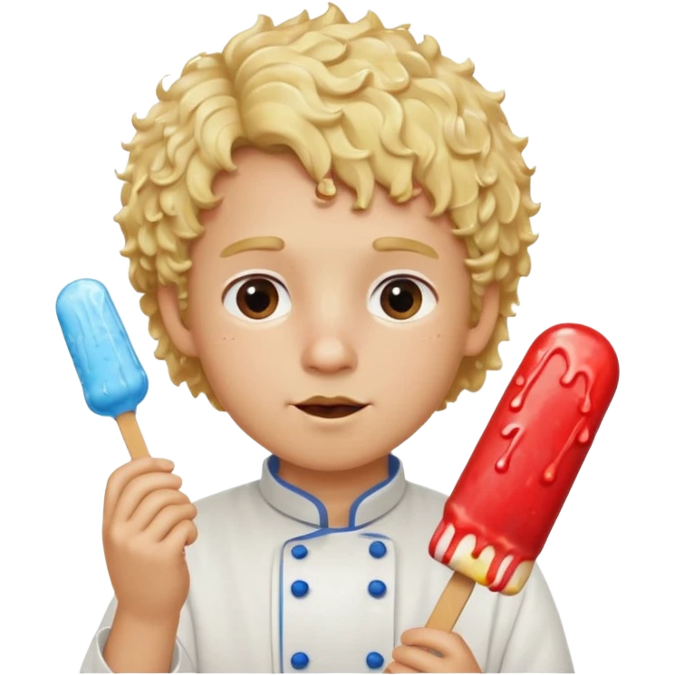 boy blonde curly hair, chef, eating ice pop emoji