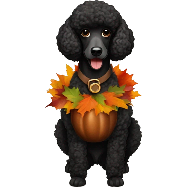 Black poodle dressed up for Thanksgiving turkey emoji