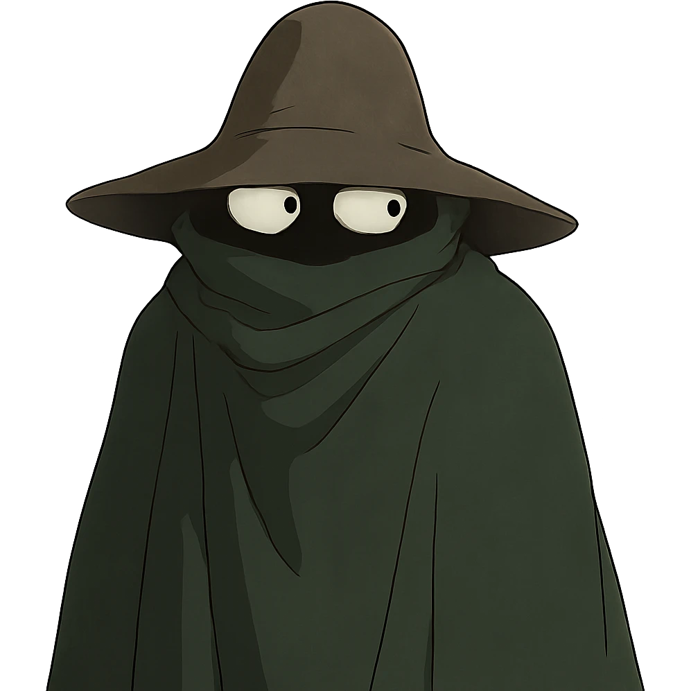 ghibli style mysterious character with shifty eyes emoji