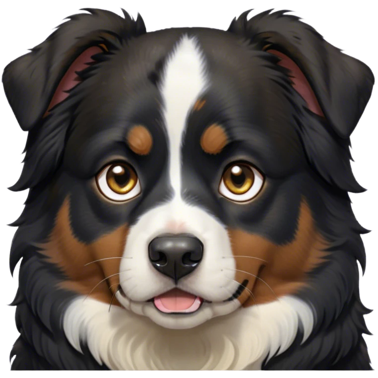 Cinematic Meme-Worthy Grumpy Black Tri Australian Shepherd Portrait Emoji, Head held high but eyes filled with dramatic disappointment, smooth black fur with distinctive white and tan patches, deeply furrowed brow forming an unmistakable scowl, floppy ears slightly angled back in disapproval, piercing dark eyes glaring with pure exasperation, Simplified yet hilariously over-exaggerated features, highly detailed, glowing with an aura of supreme annoyance, high shine, exhausted yet judgmental, stylized with an almost regal pettiness, bright but brooding, soft glowing outline, capturing the essence of a pup that has seen it all and is thoroughly unimpressed, so meme-worthy it feels like it could instantly become the next viral sensation of grumpiness! emoji